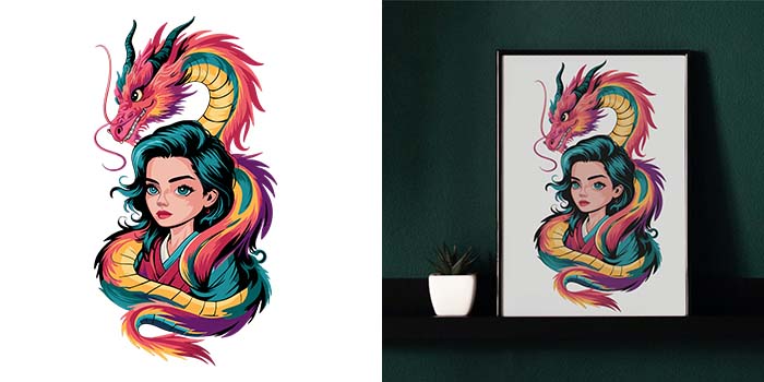 Fantasy Dragon Girl Vector Design- Cre8iveskill